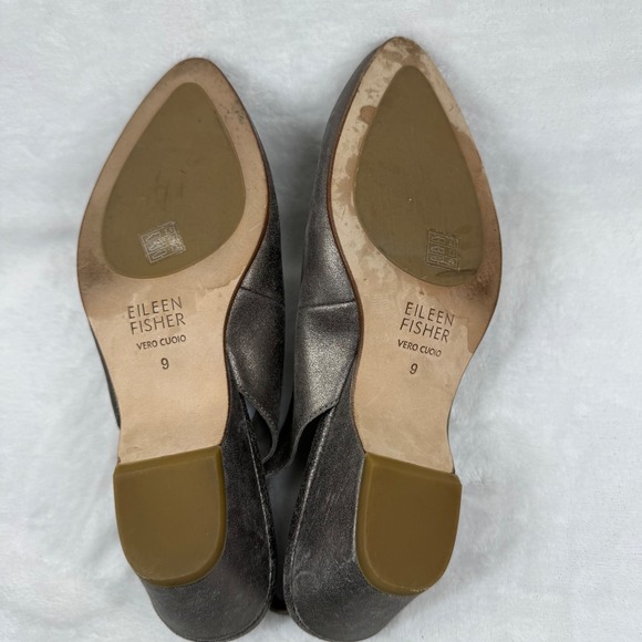 Eileen Fisher Womens Pewter Metallic Leather Pointed Toe Slingback Wedge Shoes 9